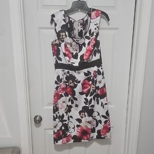 White House Black Market Floral Midi Dress - Black, White, Pink